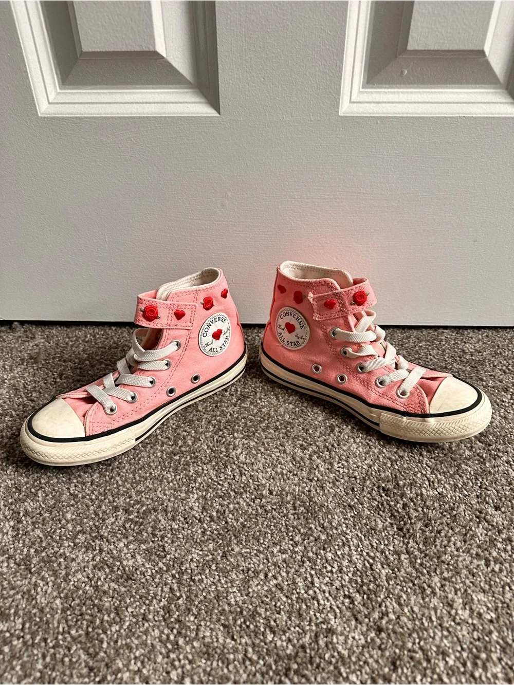 Converse Kids Pink High-Top Canvas Sneakers with Roses Strap